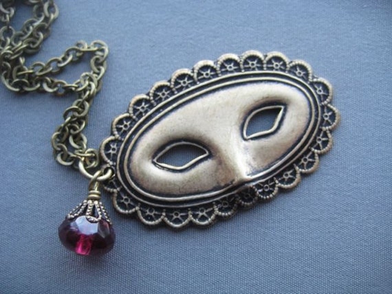 Masquerade Necklace Mask Necklace by SilverTrumpetJewelry
