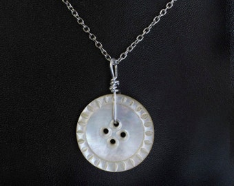 Vintage Carved Mother of Pearl Pendant Necklace