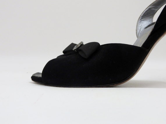 1950s Shoes / Vintage Peeptoe Black Heels by Mackey Starr / Size 5
