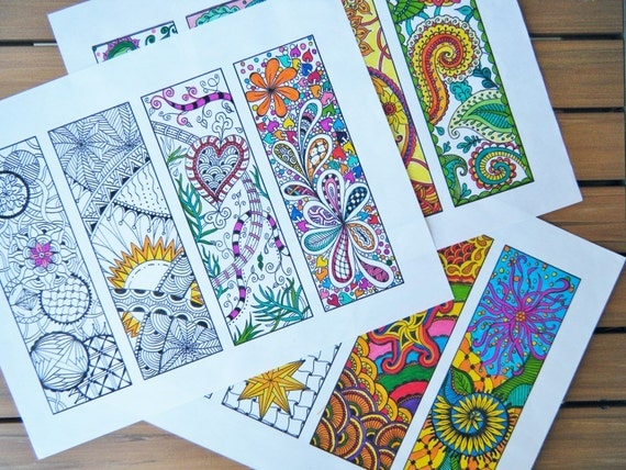 Items similar to Bookmarks to Color, Three Pages - Zentangle Bookmarks ...