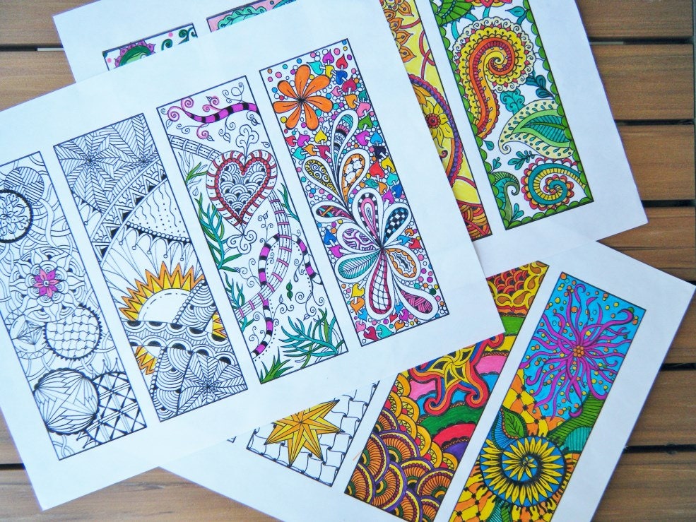 Bookmarks to Color Three Pages Zentangle Bookmarks Doodle
