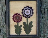 Primitive Zinnia Flower Wool Framed Flowers Folk Art Picture