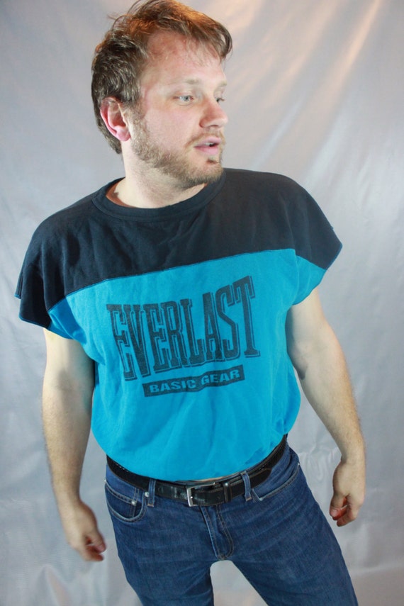 Vintage Mens Muscle cut off sweatshirt Gym Shirt EVERLAST