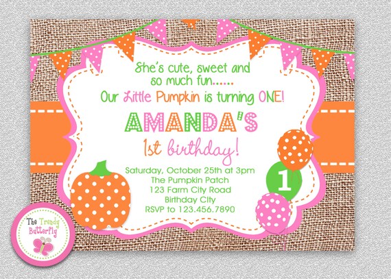 Fall Pumpkin 1st Birthday Invitation , Fall 1st Birthday Party Invitation, Burlap Birthday Invitation, Girls Burlap Birthday Invitation Il_570xn