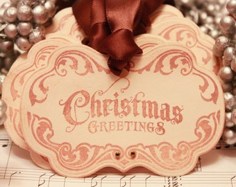 Christmas Tags (Doubled Layered) - Christmas Greetings (A3) - Handmade Vintage Inspired Christmas Gift Tags - Vintage Winter Tags - Set of 8