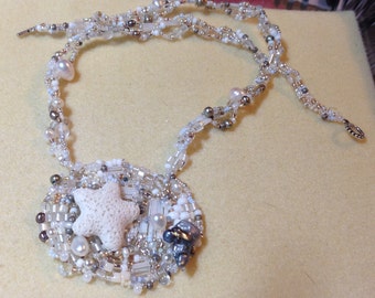PATTERN Freeform peyote Necklace Beach Sand with focal