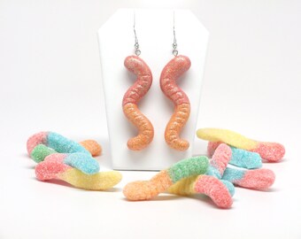 Sour Gummy Worm Polymer Clay Earrings, Polymer Clay Jewelry, Red and ...