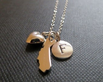 California necklace & initial, Ca state map charm, heart initial charm, relocation, cali, socal, US, personalized jewelry