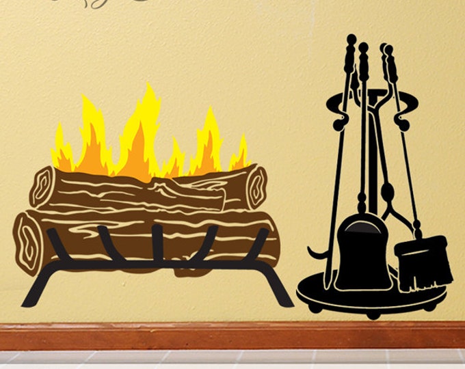 Keep Warm! Amazing Life-Like Log Fire Fireplace Decal with Accessories, Fireplace Decor (0176d0v)