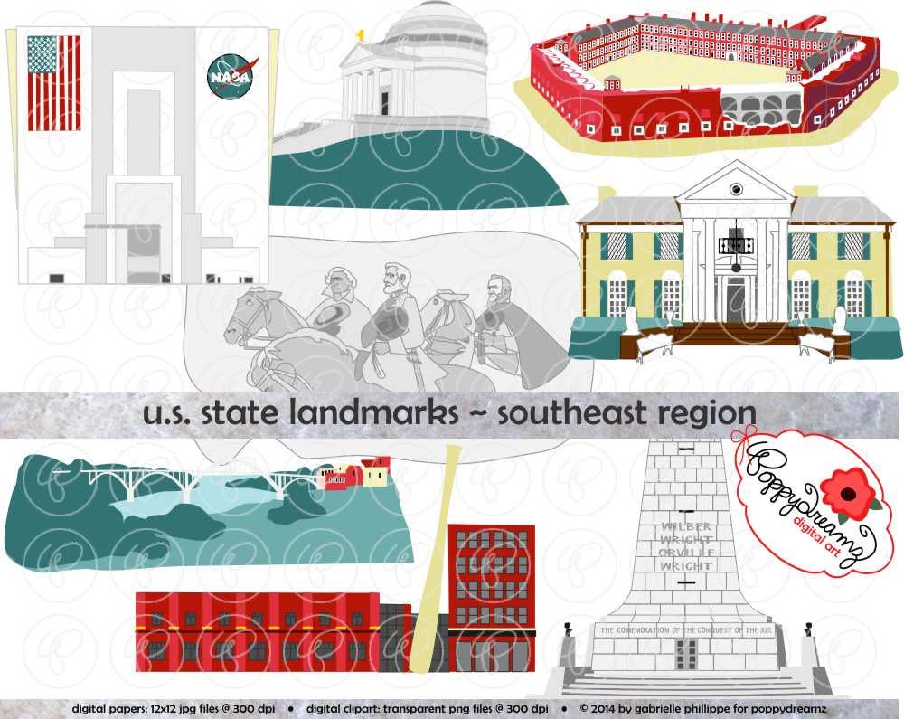 u-s-state-landmarks-southeast-region-digital-clip-art