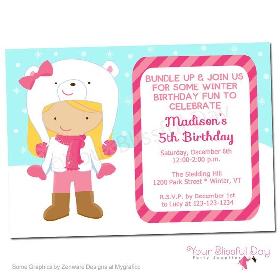 PRINTABLE Girl Winter Fun Party Invitation (Character of your choice) #707 Il_570xn