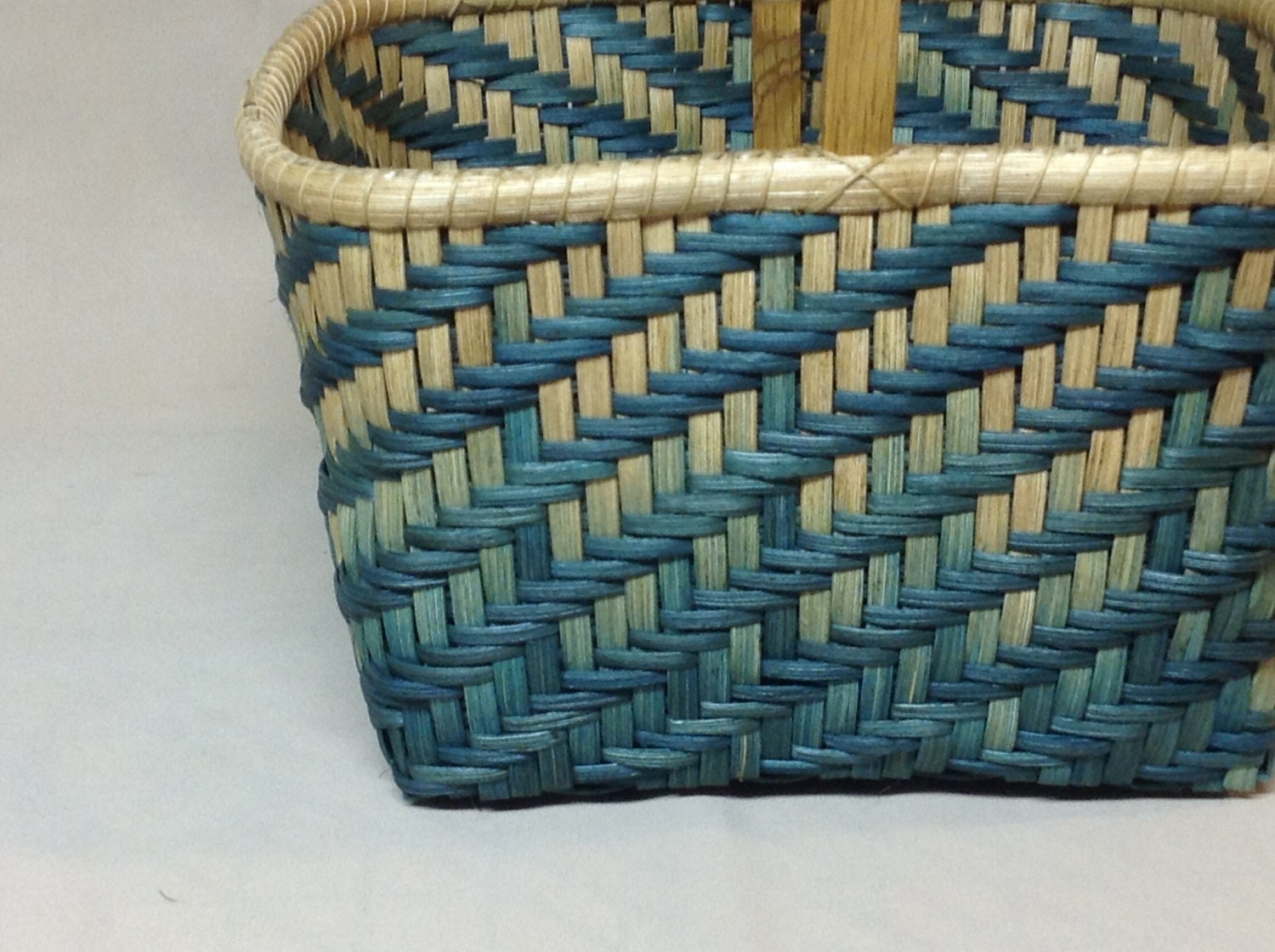 Hand Woven Square Basket Twill Design in Teal Sturdy Wood