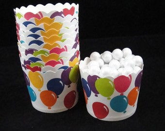 Festive Balloons Baking Cups, Candy Cups, Dip Cups, Nut Cups, Weddings, Party Cups, Candy Buffets, Circus Party, Favor Cups, QTY 12