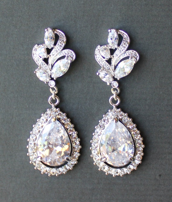 Bridal Chandelier Earrings Crystal Leaf Earrings by JamJewels1