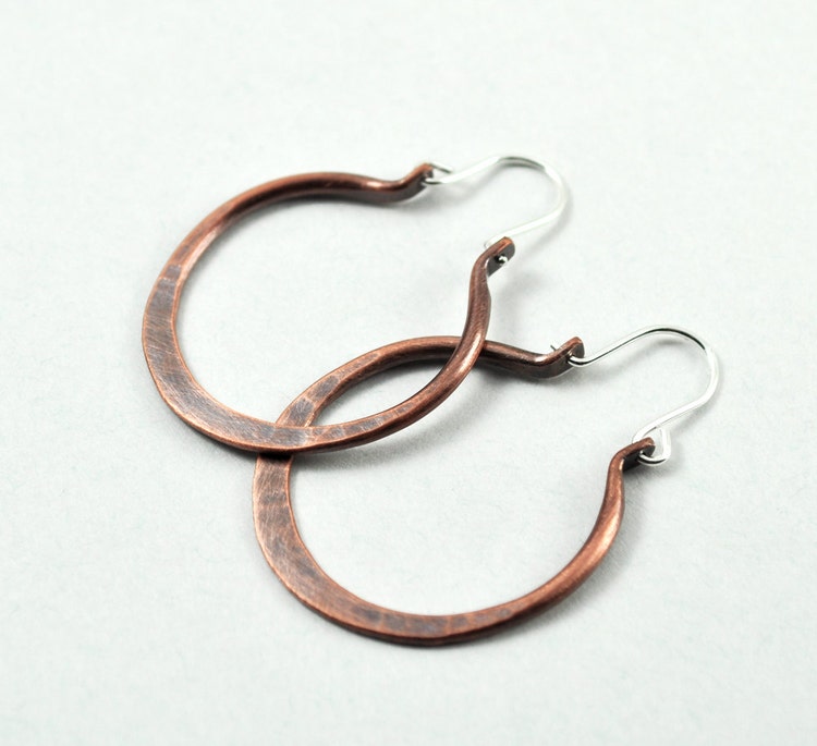 Classic Hammered Copper Hoop Earrings On By Christinasteward