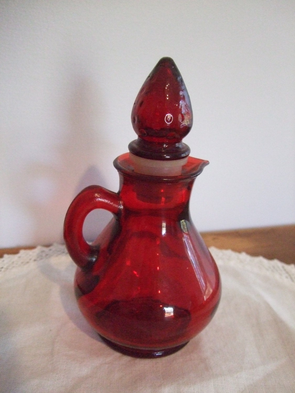 Vintage Strawberry Cruet Red Glass Bottle