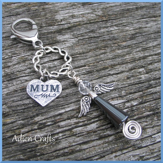 Mum Guardian Angel Purse or Bag Charm Haematite by adiencrafts
