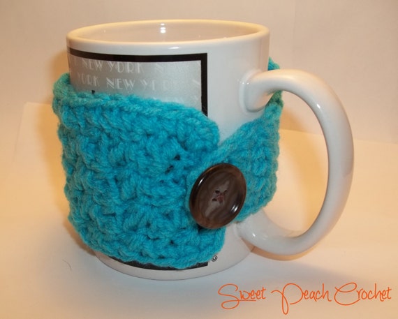 Items similar to Crochet Textured Mug Cozy with Button Closure on Etsy