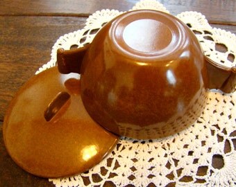 Vintage Chocolate Brown Melamine Lidded Sugar Bowl Possible Spaulding Ware