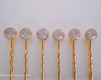 Cabochon hair slides - Mini shimmery silver glitter resin simple minimalist sparkly shiny faceted decorative hair accessories TREASURY ITEM