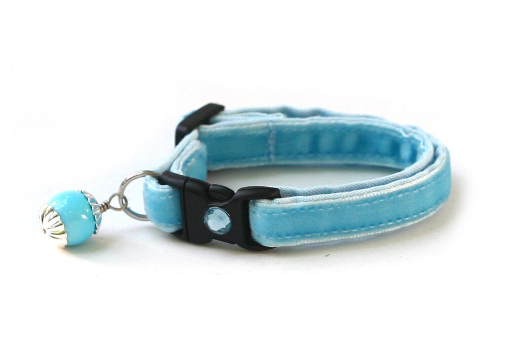 Soft Velvet Cat Collar Baby Blue Kitten or Large Size