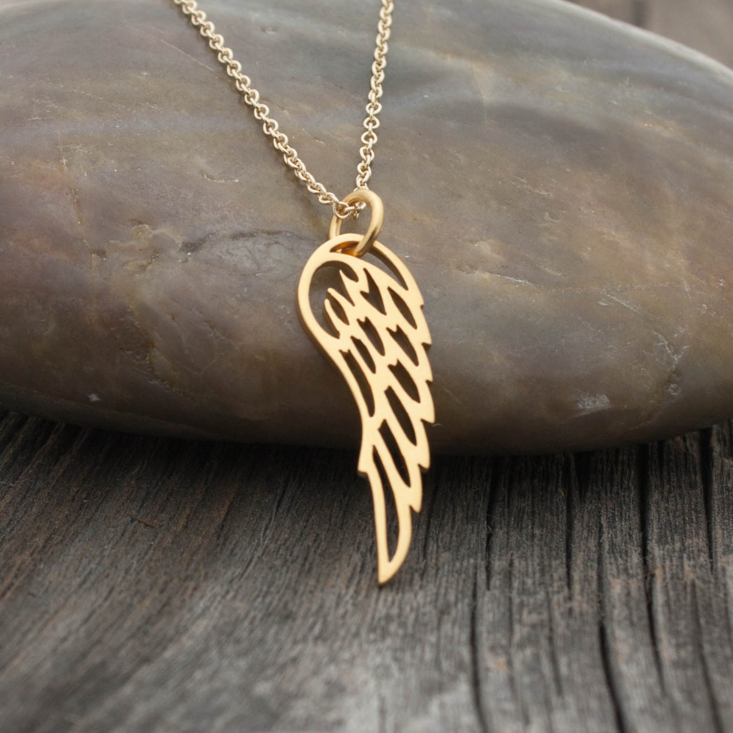 14k/18k Solid Gold Angel Wing Necklace. Made in by sevgijewelry