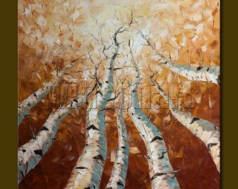 CUSTOM Seasons Original Birch Tree Landscape Painting Oil on Canvas Textured Palette Knife Modern Art by Willson Lau