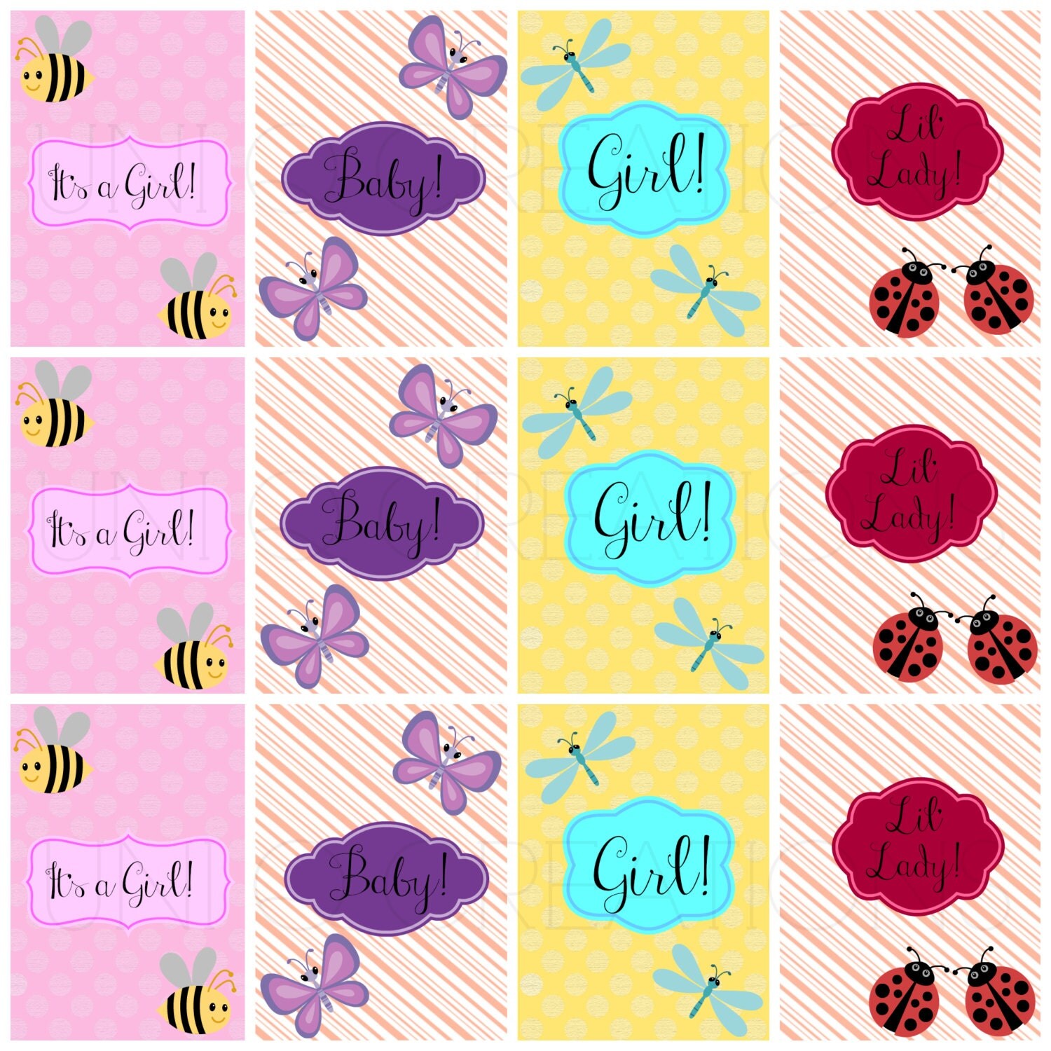 Baby Girl Gift Tags Baby Shower Tags Digital Insect Graphic