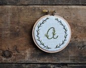 Moss and Branches Initial - Hand Embroidered Hoop Art