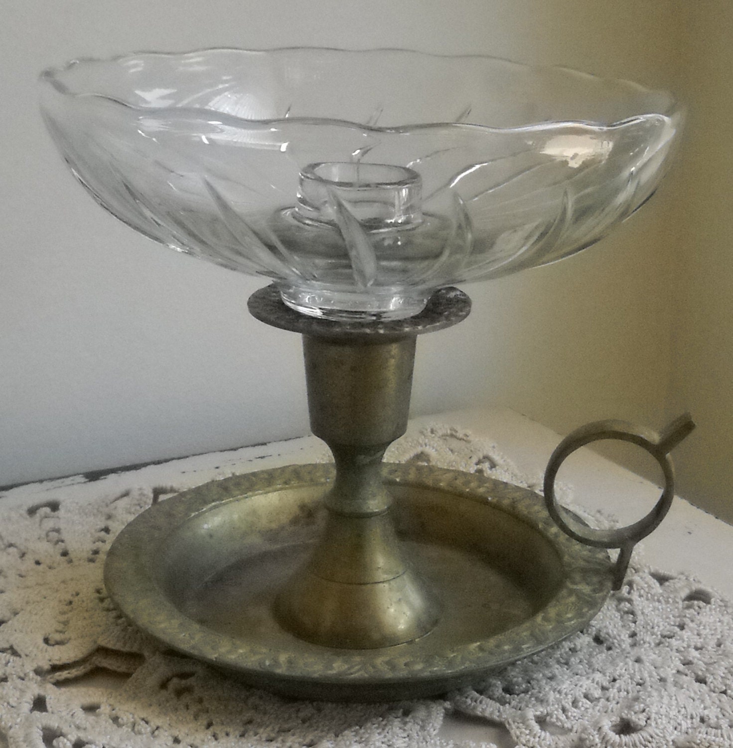 Brass Candlestick Holder with Glass Insert by Luv2Junk on Etsy