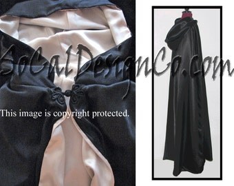 Black Full Length Hooded Cloak with Full Lining