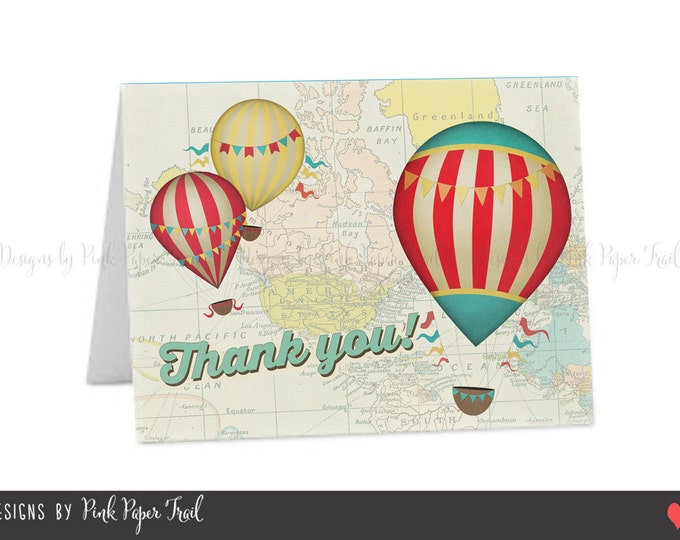 Vintage Hot Air Balloon Thank You Card, Print your own