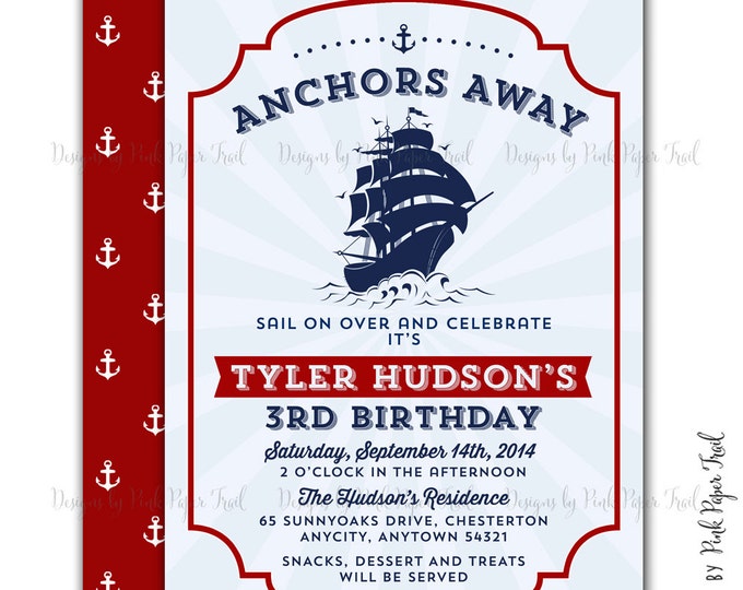 Nautical Invitation, Anchors Away, I will customize for you, Print your own