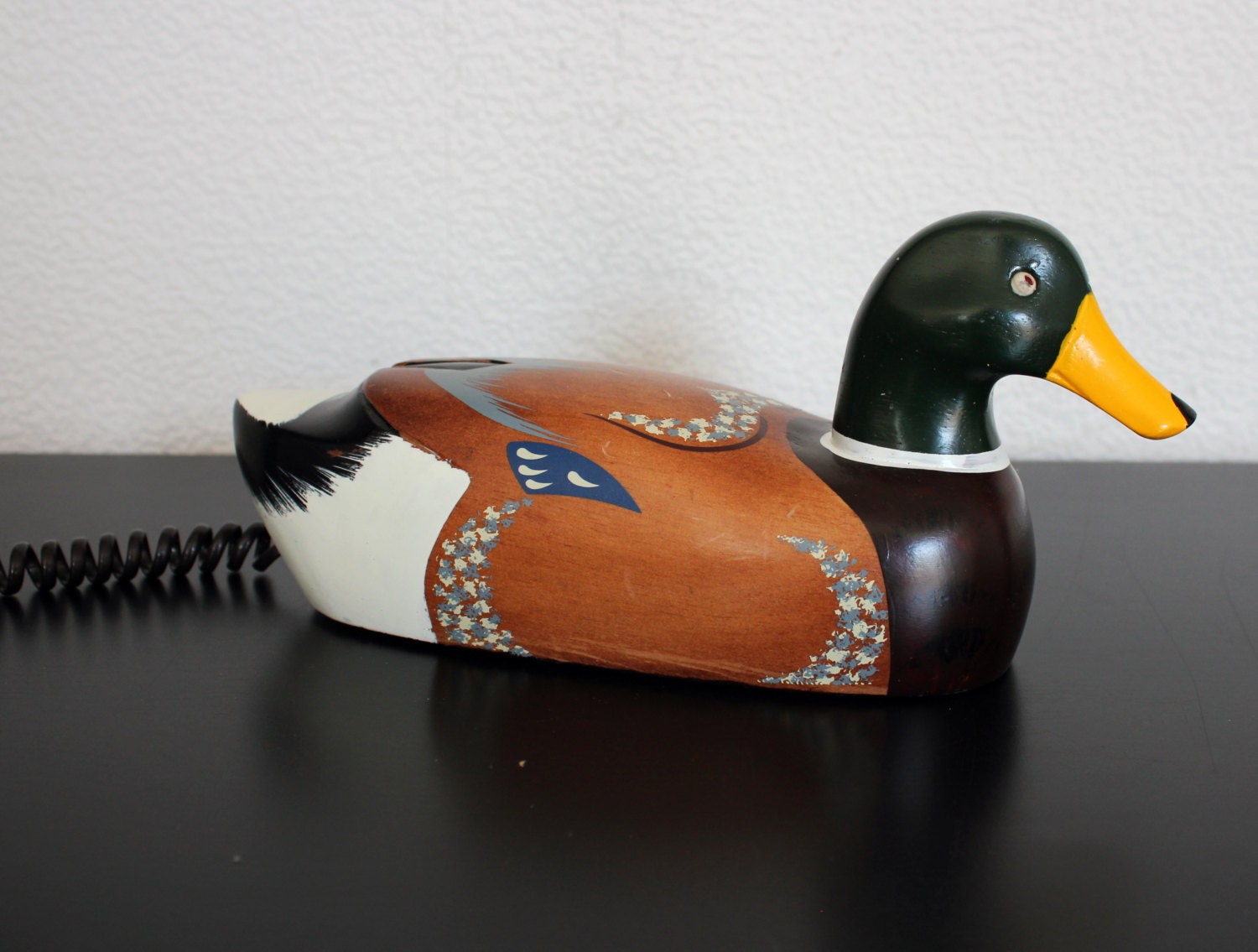 Vintage Wooden Quacking Mallard Duck Telephone Phone Hand
