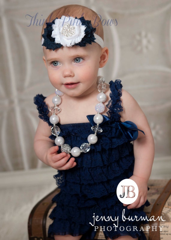 SALE !Navy blue Petti lace romper, Navy blue lace romper,Baby girl Petti Romper, Petti Romper, Lace Romper, Romper,Baby lace romper. by ThinkPinkBows