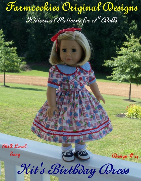 PRINTED Pattern / Kit's 1930's Birthday Dress / Sewing Pattern for American Girl Kit, Ruthie, Molly or other 18" Dolls