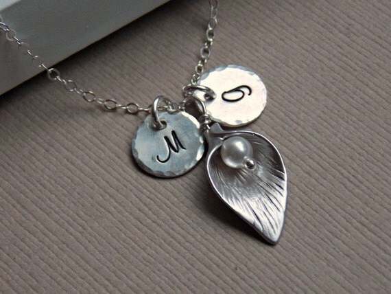 Calla Lily Necklace Silver Pearl Necklace Personalized