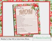 Mother's Day Interview Sheet to fill in for MOM, great thoughtful gift from the kids to their mom on Mother's Day Il_170x135