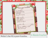 Mother's Day Printable Fill in Poem Gift for GRANDMA Il_170x135
