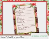 Mother's Day Printable Fill In Poem for a Unique Gift for MOM Il_170x135