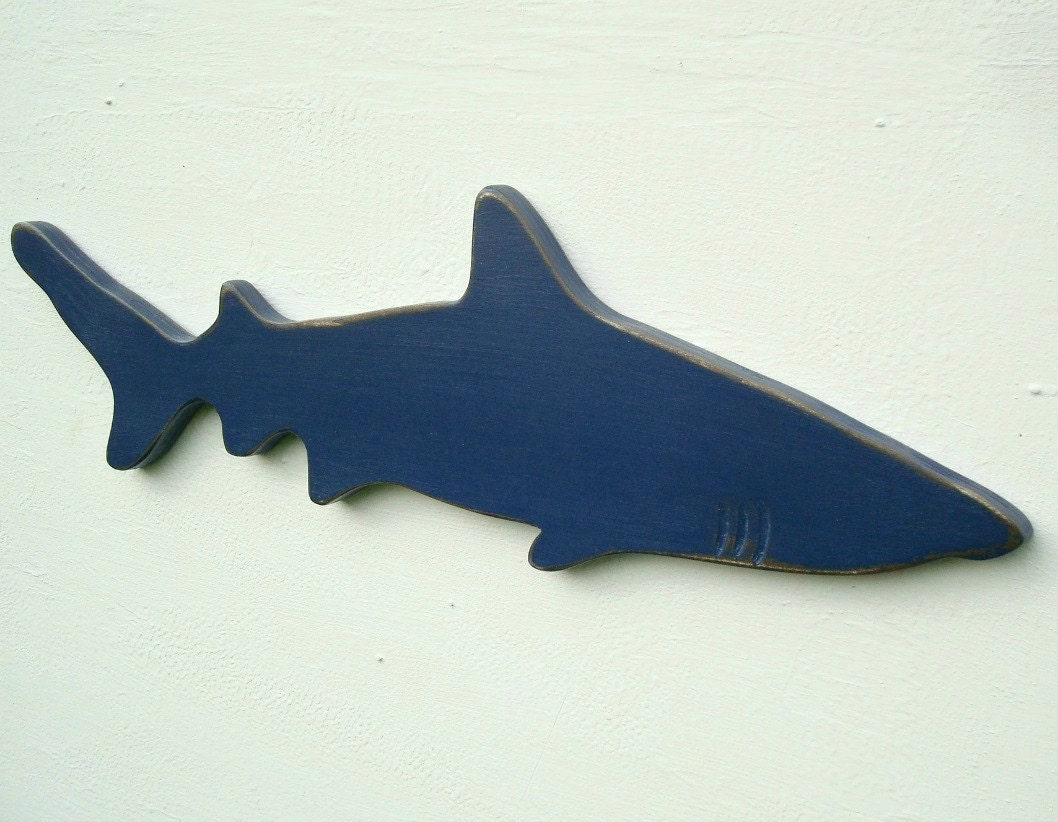 navy blue shark home decor wood wall art