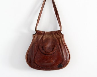 vintage 70s leather purse, brown shoulder bag