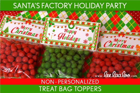 Santa’s Factory Holiday Party - Treat Bag Toppers & Bonus: 2 inch Game Prize Tags NonPersonalized Printable // Santa’s Factory - H3Nf Il_570xn