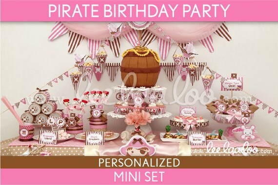 Pirate Birthday Party Package Collection Set Mini Personalized Printable // Pirate Girl Pink Brown - B9Pz1 Il_570xn