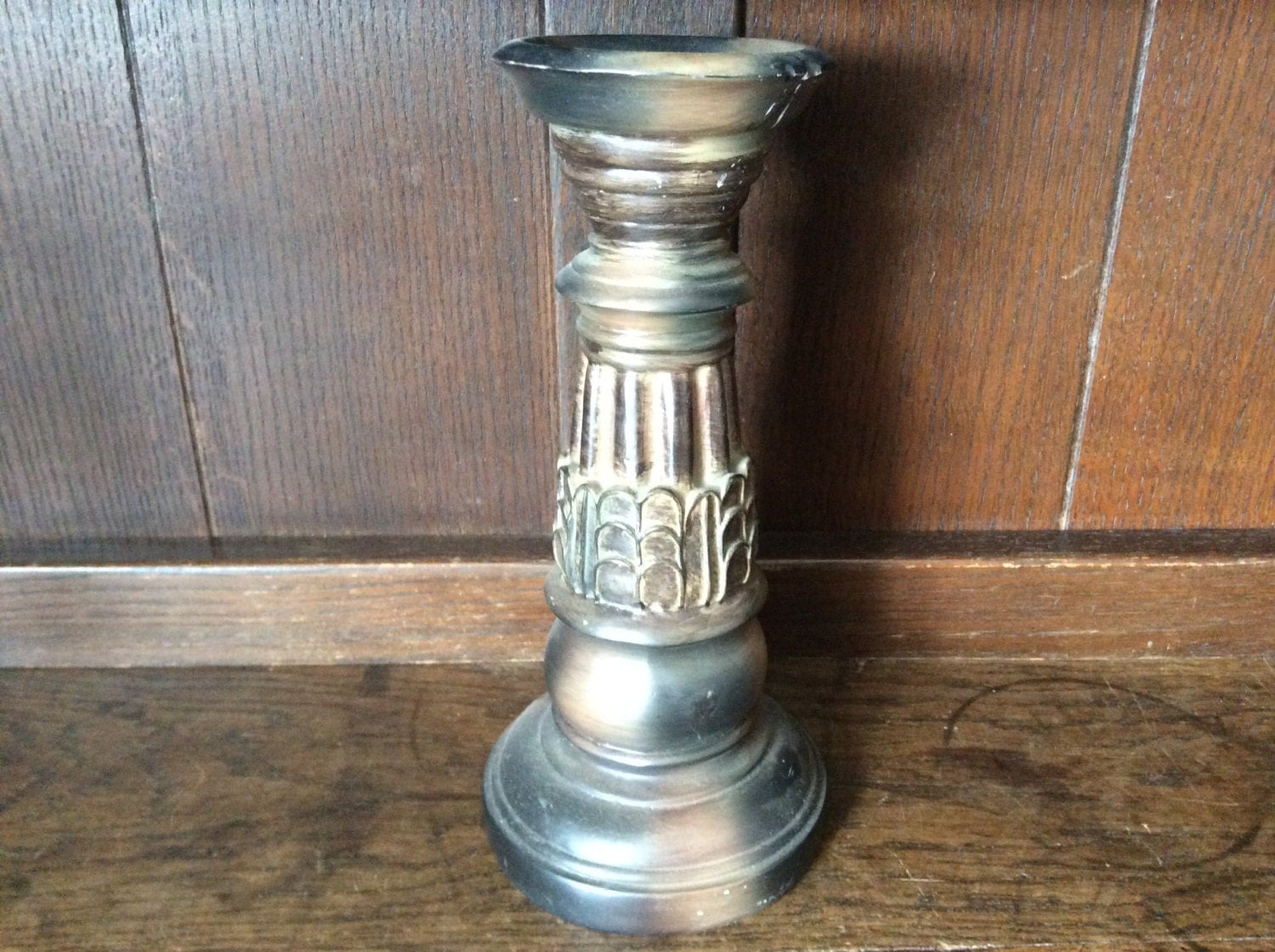 Vintage French large brown resin candle candlestick holder