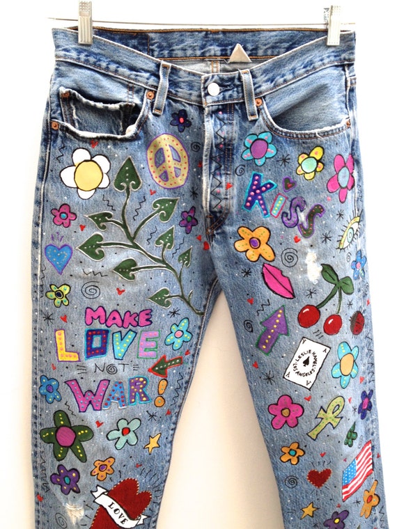 Items similar to Hand Painted Psychedelic Vintage Levis 501 Jeans By ...