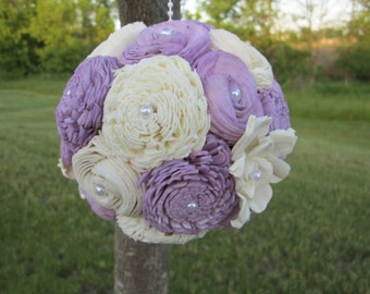 Purple sola flower kissing ball - Lavender and Cream