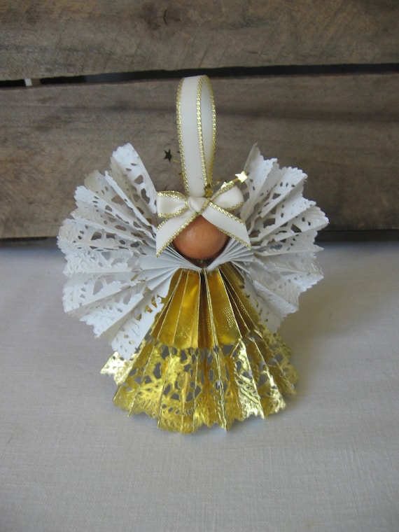 Gold Metallic Paper Angel Christmas Tree Ornament Paper Angel