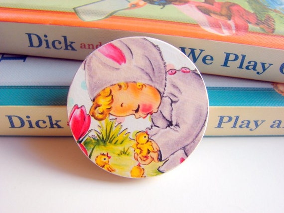 Easter Brooch  Little Girl In A Bunny Suit Holding by mimiandlucy