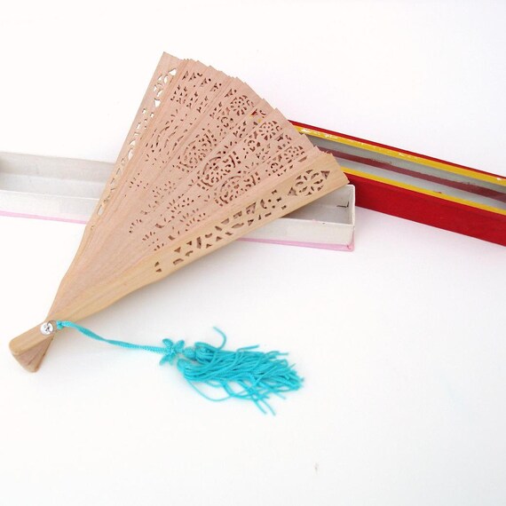 Vintage Wooden Hand Fan Folding Fan Reticulated Wood Slats